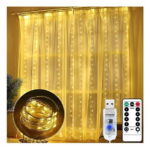 Rideau Lumineux 300 LED, 3M*3M Rideau Guirlande Lumineuse USB,8 Modes Avec Télécommande – Image 4