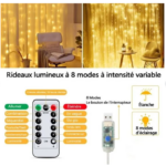 Rideau Lumineux 300 LED, 3M*3M Rideau Guirlande Lumineuse USB,8 Modes Avec Télécommande – Image 2