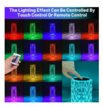 Lampe Décoratif De Table LED RGB rechargeable a  touche tactile  En Cristal 5v -USB+ télécommande – Image 2