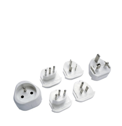 J9 Lot de 6 adaptateurs de voyage 5 prises mâles + 100 pays - pochette offerte - Blanc – Image 1